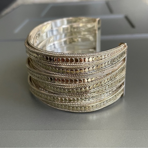 Anna Beck Massive Dotted Sterling Silver And Gold Vermeil Wide Cuff Brac… - Picture 4 of 10